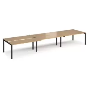 image of Bench Desk 6 Person Rectangular Desks 4800mm With Sliding Tops Oak Tops With Black Frames 1200mm Depth Adapt