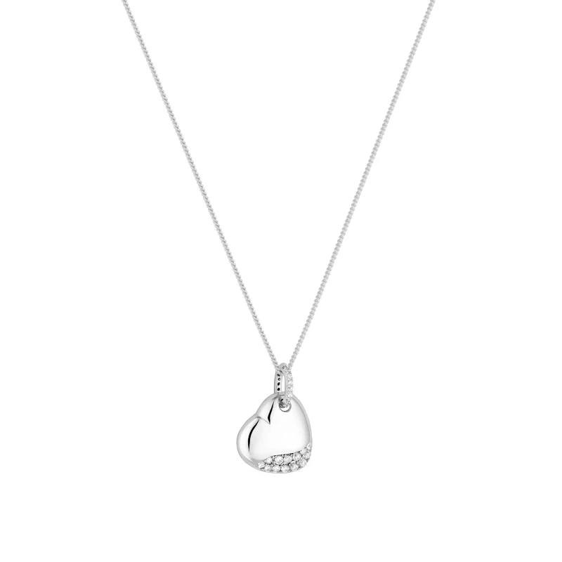 Image of Simply Silver Sterling Silver 925 Pave and Polished Puff Heart N Hoop Earrings One Size Silver 42994311000