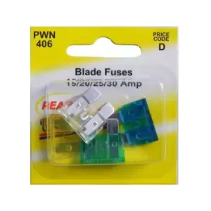 image of WOT-NOTS Fuses - Standard Blade - Assorted - Pack Of 4 (15A/20A/25A/30A) - PWN406