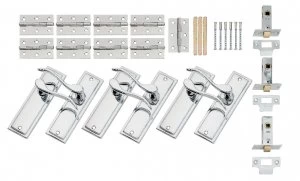 image of Wickes Bravo Latch Door Handle Set - Polished Chrome 3 Pairs