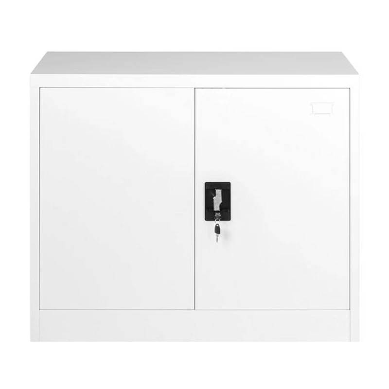 Image of Moderna White Steel Filing Cabinet, 1 Shelf, Lockable 2 Door, 90cm Office Storage White