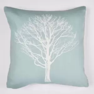 image of Woodland Trees Print 100% Cotton Filled Cushion, Duck Egg, 43 x 43cm - Fusion