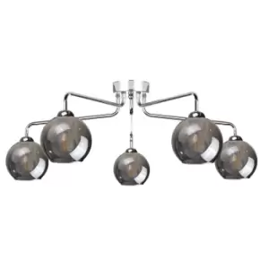 image of Pluton Multi Arm Semi Flush Ceiling Light Silver, 70cm, 5x E27