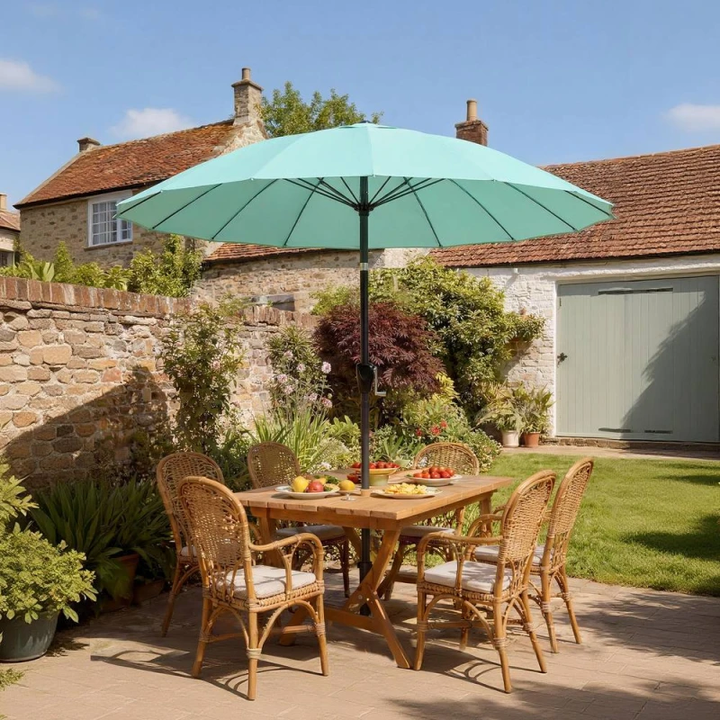 Image of OUTSUNNY 2m Shanghai Garden Parasol Umbrella, Outdoor Sun Shade in Turquoise Turquoise Unisex 2m
