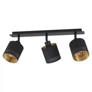 Image of Flush Ceiling Light Colour Black Shade Black Gold Fabric Bulb E27 3x28W