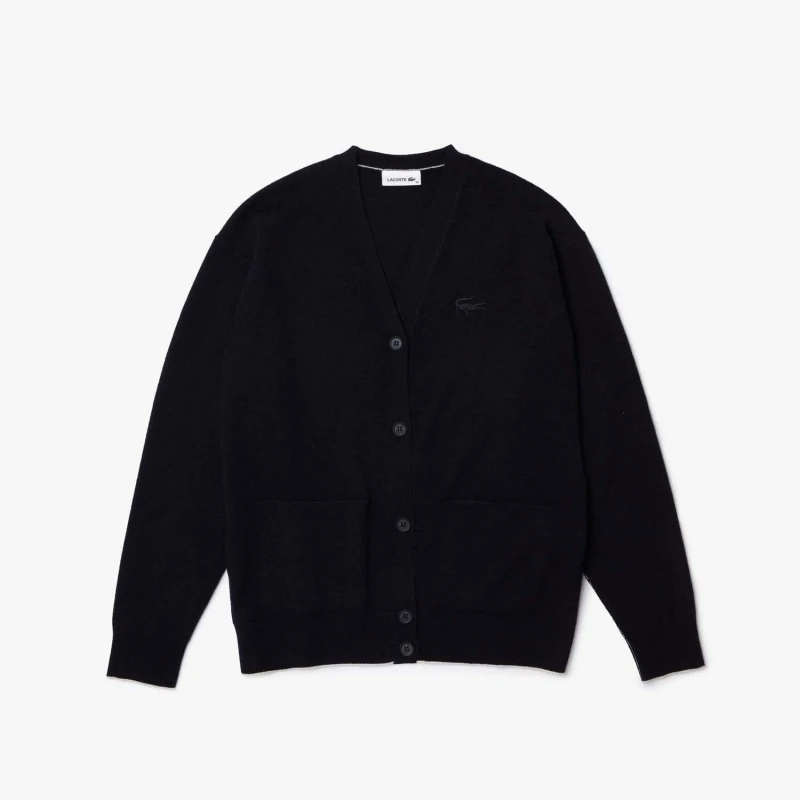 Image of Lacoste V-Neck Buttoned Wool Cardigan - Blue Blue 10