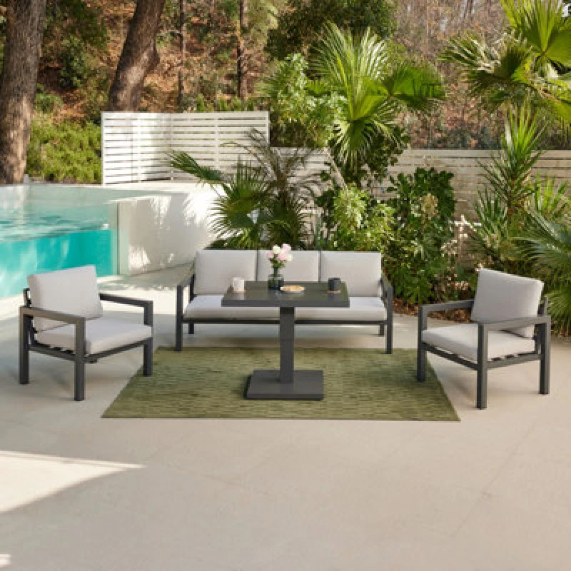 Image of Home Detail Bahia Dark Grey Sofa Garden Set with Rising Table Dark Grey unisex