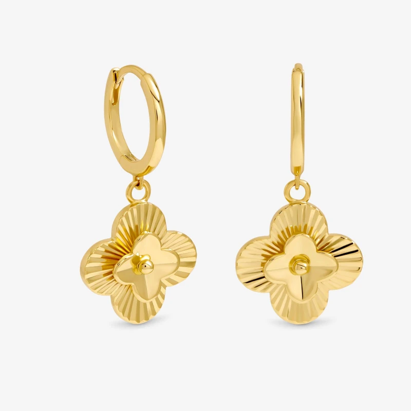 Image of Inicio 14K Gold Plated Clover Huggies - Gift Pouch Huggie Earrings One Size Gold 39511110000
