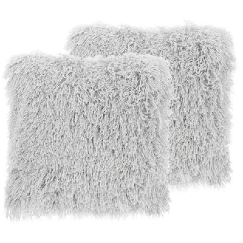 Image of Beliani Set Of 2 Decorative Cushions Cide 45 X 45cm Light Grey Solid