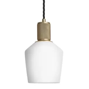 image of Industville Knurled Opal Glass Schoolhouse Pendant Light in White with Brass Holder