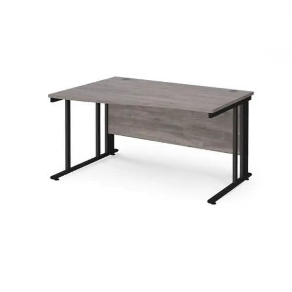Image of Maestro 25 left hand wave desk 1400mm wide - Black cable managed leg frame, grey oak top