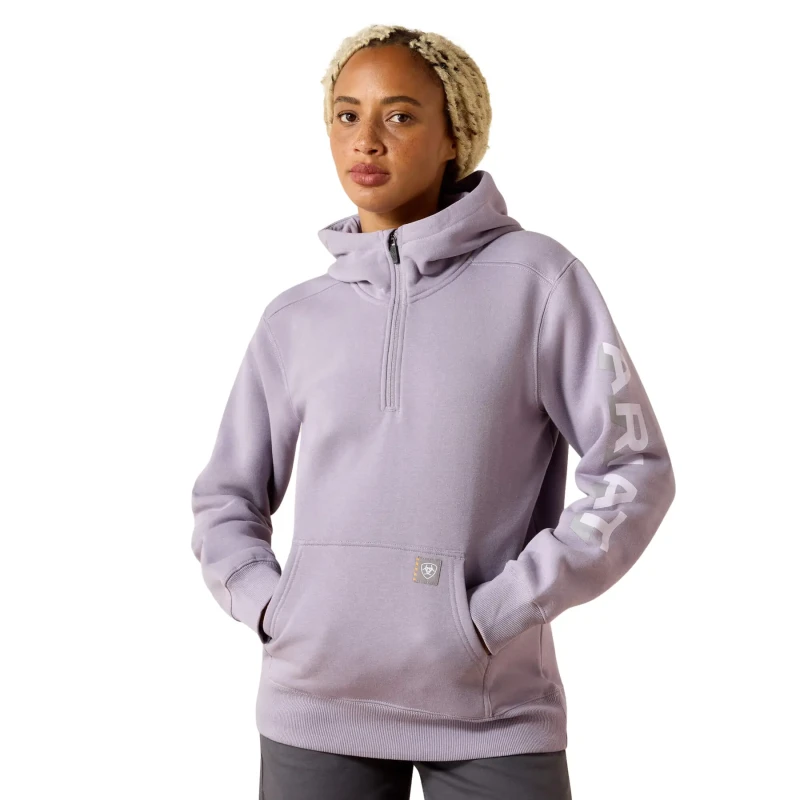Image of Womens 1/2 zip hooded sweatshirt Ariat Rebar Violet Female L