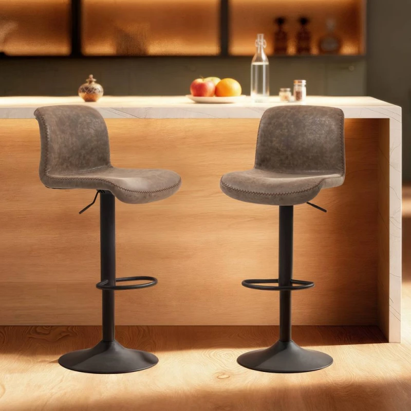 Image of Homcom Barstools Set Of 2, Dining Stools With Backrest And Footrest, Brown, Brown 835-326V71BN