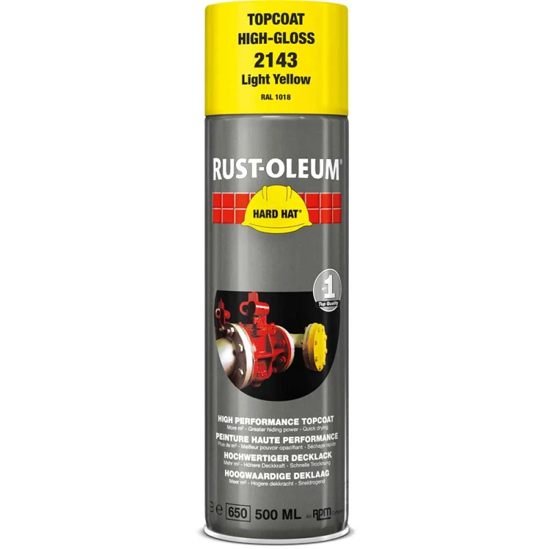 Image of Rust Oleum Hard Hat Metal Spray Paint 2143 Colour: Light Yellow