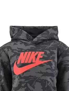 Image of Nike Kids Boys AOP Club Camo Overhead Hoody, Dark Grey, Size 3-4 Years