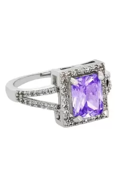 image of Rhodium Plated Amethyst Cubic Zirconia Cocktail Ring