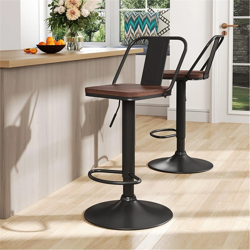 Image of Kabinet UK 2Pcs Kitchen Adjustable Bar Stool Dining Chair Dark Brown unisex One size