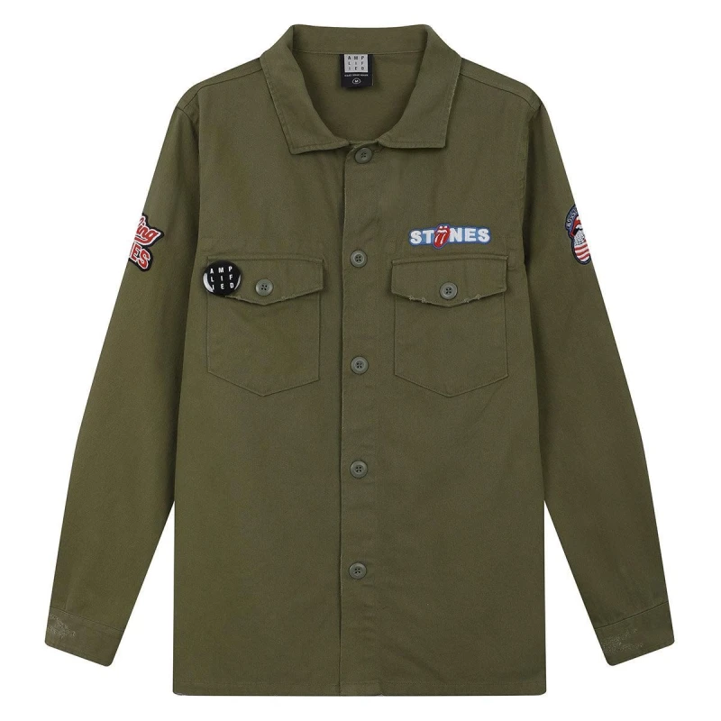 Image of Amplified Amplified Men The Rolling Stones Military Overshirt in Green Size: large Green L Male 5063527634818