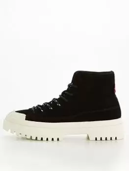 Levis Patton Canvas Lace Up Hi-Top Trainer - Black, Size 6, Women