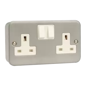 Image of Click Scolmore Essentials Metal Clad 2 Gang Double Pole 13A Switched Socket - CL036