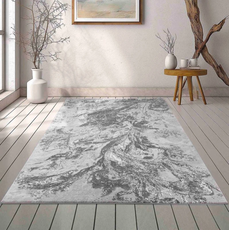 Image of Modern Abstract Water Flow Grunge Texture Area Rugs Grey 160X230 Cm