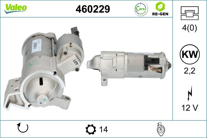 Image of VALEO 460229 Starter motor VALEO RE-GEN REMANUFACTURED STOP&START 2,2kW, 12V, Number of Teeth: 14 Starter (2)