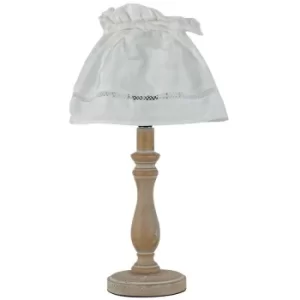 Image of Fan Europe LULLABY Table Lamp with Round Tapered Shade Wood, Cotton Lampshade 18x34cm