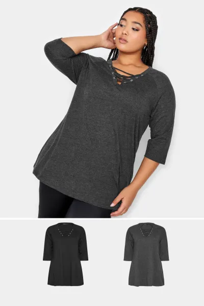 Image of 2 Pack Lace Up Eyelet Tops