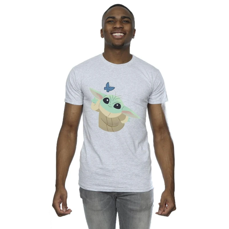 Image of Star Wars Star Wars Men The Mandalorian Butterfly Catching T-Shirt in Grey Size: Small Grey S Male 5057864765571