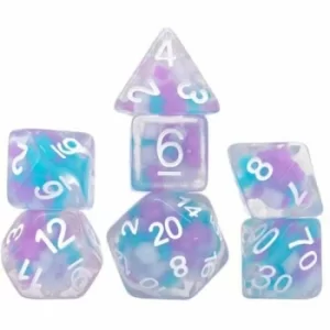 image of Sirius Dice: Cotton Candy Glowworm, Glow in the Dark Poly Dice Set