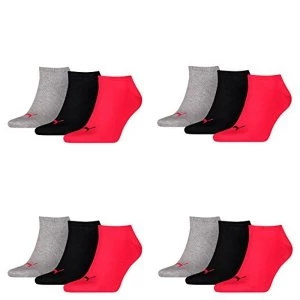 Puma Sneaker Invisible Socks (3 Pairs) Black/Red/Grey - UK Size 9-11