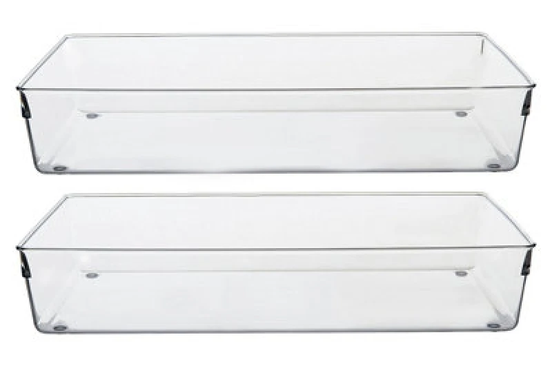 Image of Orsina Sturdy Build Set Of Two Large Kitchen Organisers, Integrated Handle Narrow Storage Boxes For Fridge