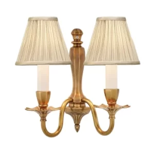 Image of Asquith 2 Light Indoor Twin Candle Wall Light Solid Brass, Beige Organza Effect Fabric with Beige Shades, E14