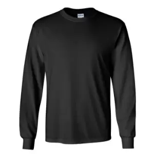 Image of Gildan Mens Plain Crew Neck Ultra Cotton Long Sleeve T-Shirt (M) (Black)