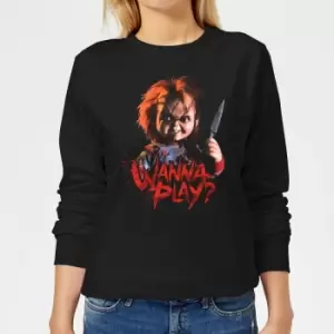 image of Chucky Wanna Play? Womens Christmas Jumper - Black - 3XL