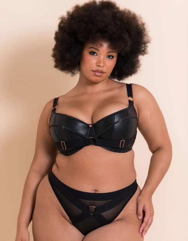 Image of Scantilly Womens Harnessed Padded Half Cup Bra in Black Size: 36GG Black Female 36GG