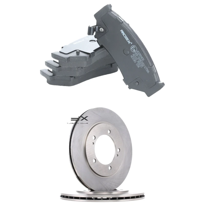 Image of RIDEX 3405B2662 Brake disc and pads set Front Axle, Brake Disc Type: internally vented, with acoustic wear warning Brake Set,disc brakes (3405)