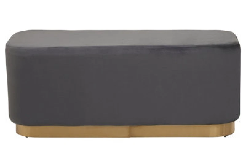 Image of Premier Housewares Interiors By Premier Grey Rectangle Stool With Gold Base, Velvet Upholstered Makeup Stool, Pouffe Footstool With Modern Link