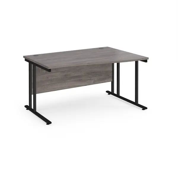 image of Maestro 25 Wave Desk Black Frame and Grey Oak Table Top - Right Hand - 1400mm