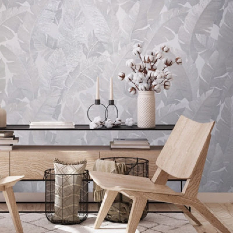 Image of Galerie The New Design Book White/grey Palm Leaf Wallpaper Roll