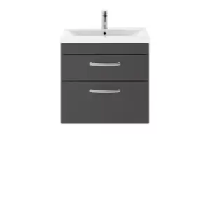 image of Nuie Athena 600 Wall Hung 2-drawer Vanity & Mid-edge Basin - Gloss Grey