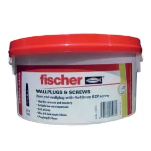 image of Fischer Wall Plugs Red 6mm W/ Screws Tub 500 Pack