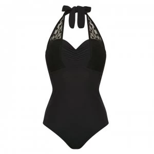 Image of Figleaves Icon Spot Mesh Halter Shaping Swimsuit - Black