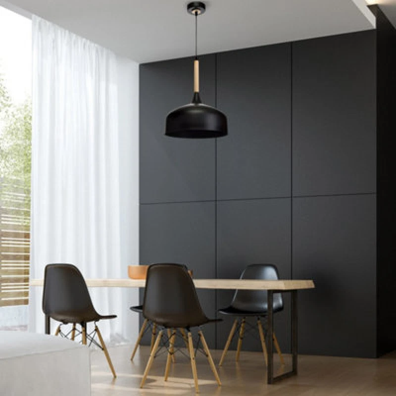 Image of Milagro Taylor Pendant Lamp Hand Made Scandi Style Natural Wood Detail Black unisex