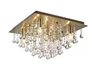 Image of Acton Flush Ceiling 5 Light E14, 460mm Square, Antique Brass, Prism Crystal