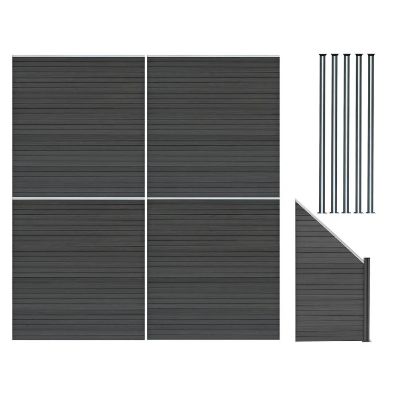 Image of Monstershop Composite Fence Panels, Angled Piece & LED Posts 6ft x 25ft - Grey Grey Unisex
