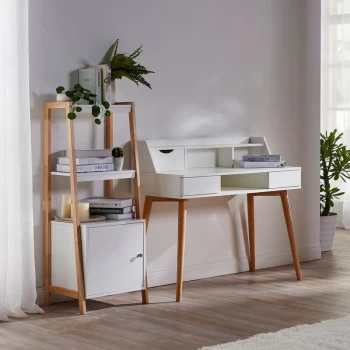 Image of Teamson Home, Creativo Wooden Writing Desk, 101.6 x 48.3 x 94.3 cm, MDF, with Storage, shelves and drawers, Office, White / Natural, VNF-00045 - White