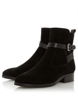 image of Dune London Patrizo Casual Buckle Boot, Black Suede, Size 3, Women