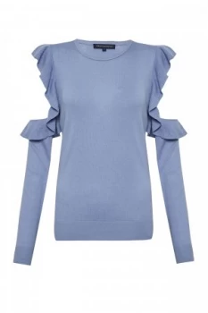 image of French Connection Louise Frill Cold Shoulder Jumper Melange Blue