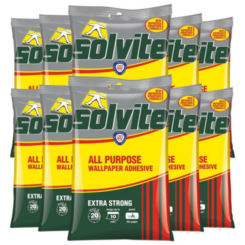 Image of Solvite All-Purpose Extra Strong Wallpaper Adhesive, 10 Sachets (Approx 100 Rolls)